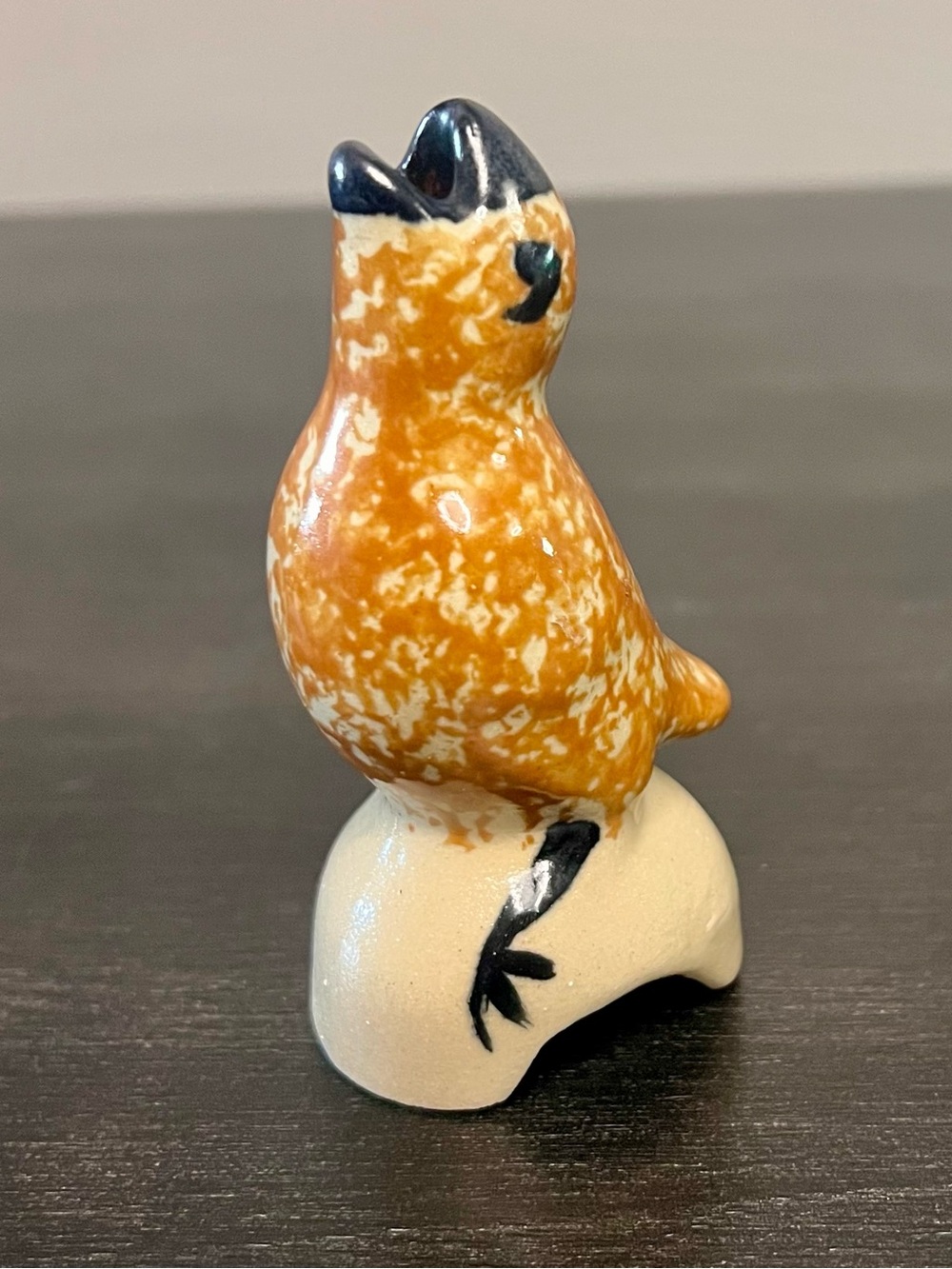 VTG Ceramic Pie Bird Pie Vent Funnel Brown Mottled Glaze Bird 4” Farmhouse
